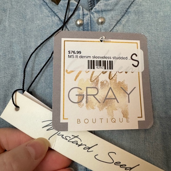 NWT Mustard Seed “Denim” Studded Romper - Picture 7 of 9